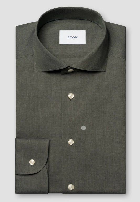 Eton Signature Flannel Shirt Green