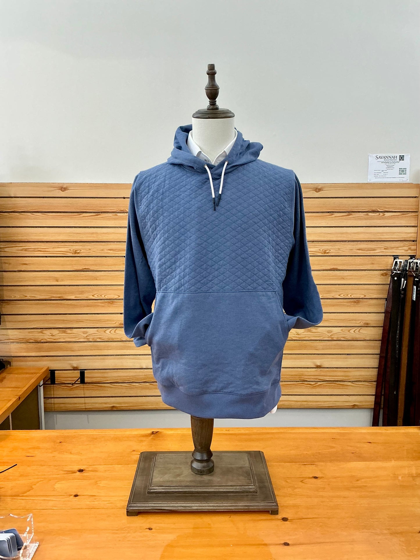 B Draddy Quilted Hoodie Slate Blue