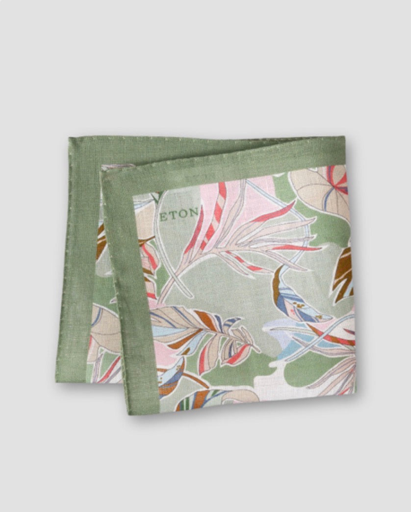Eton Tropical Green Linen Italian Pocket Square