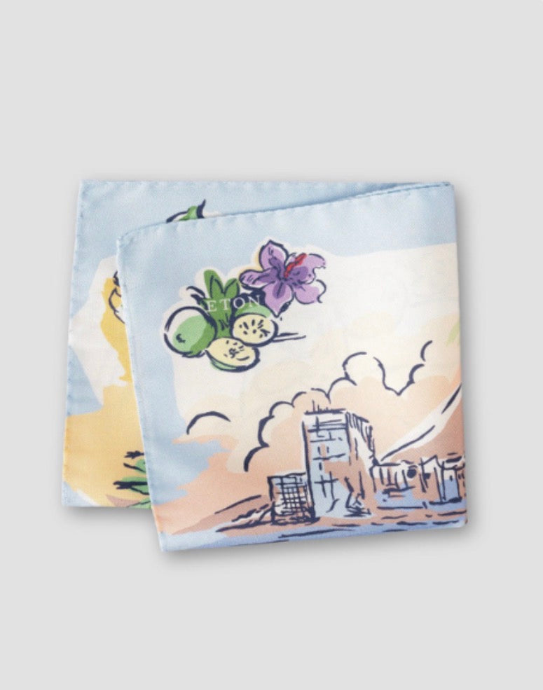 Eton Painting Blue Silk Italian Pocket Square