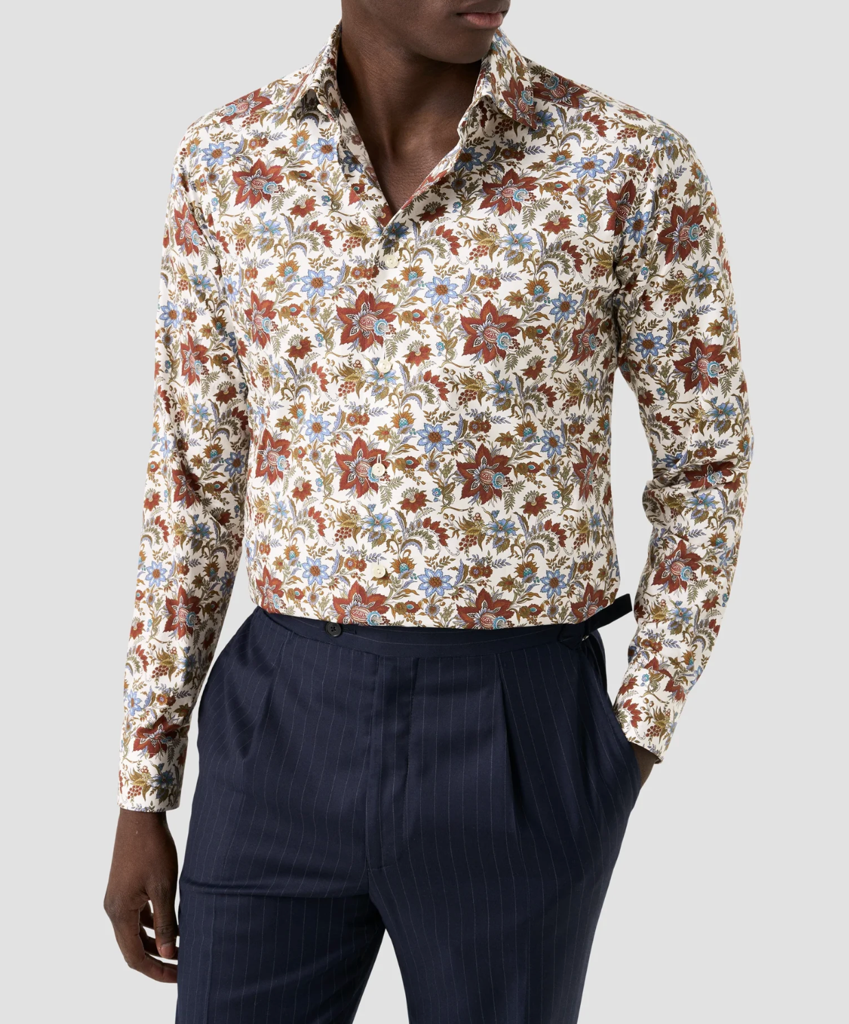 Eton Paisley Floral Print Signature Twill Shirt Red