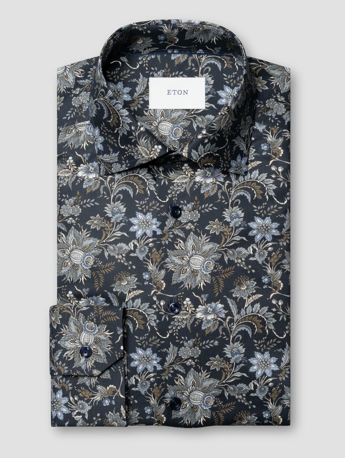 Eton Paisley Floral Print Signature Twill Shirt Blue