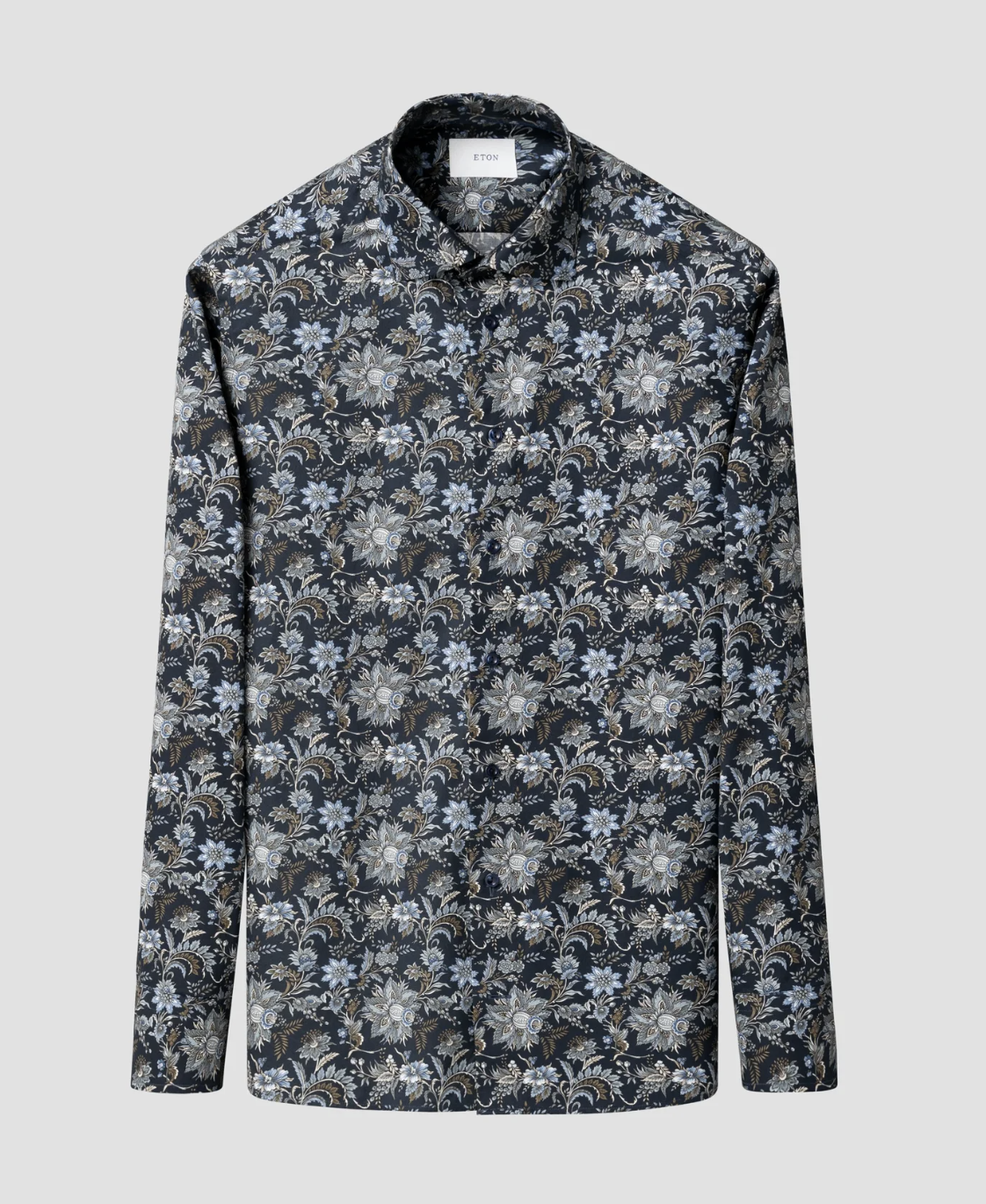 Eton Paisley Floral Print Signature Twill Shirt Blue