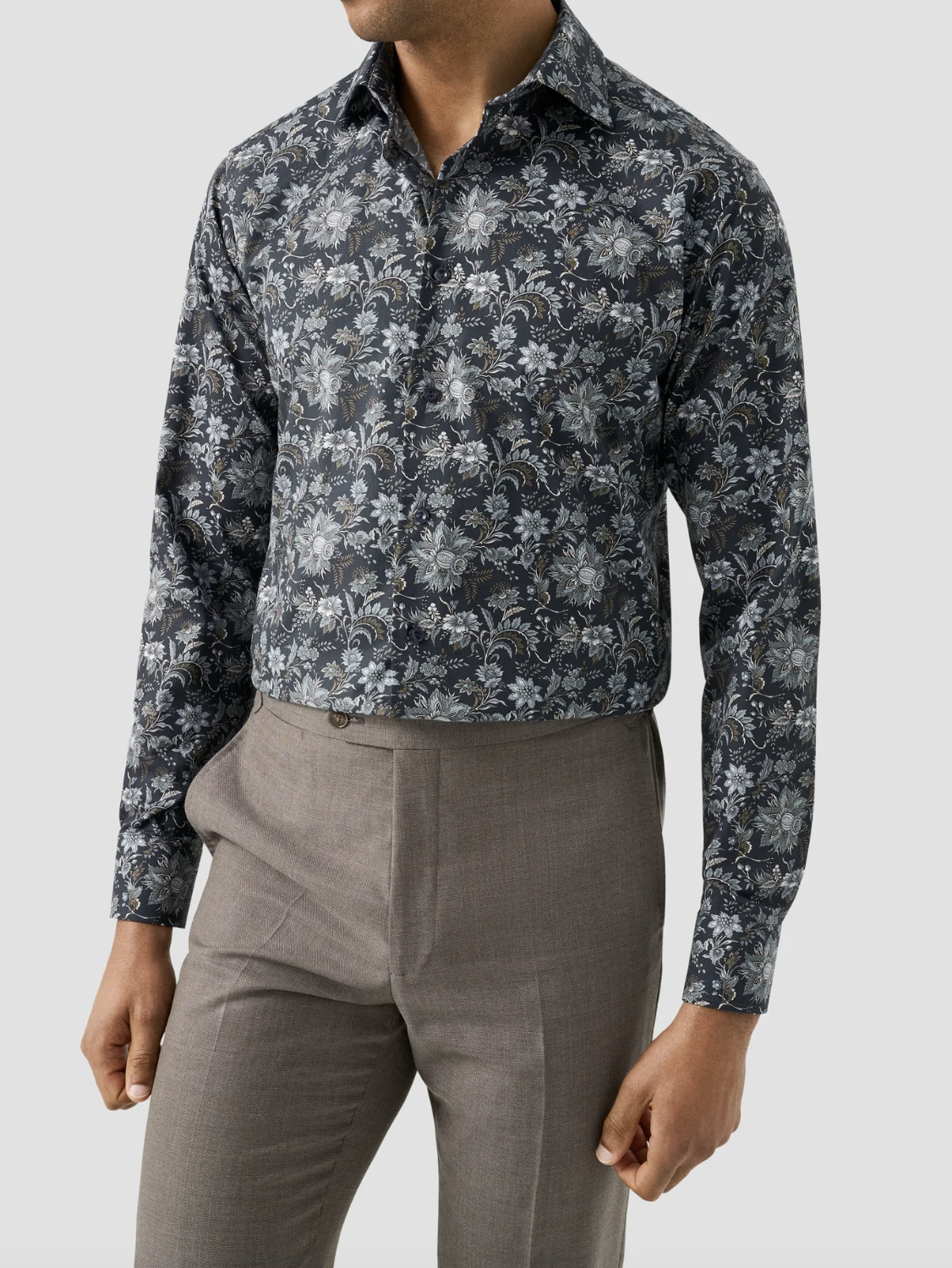 Eton Paisley Floral Print Signature Twill Shirt Blue