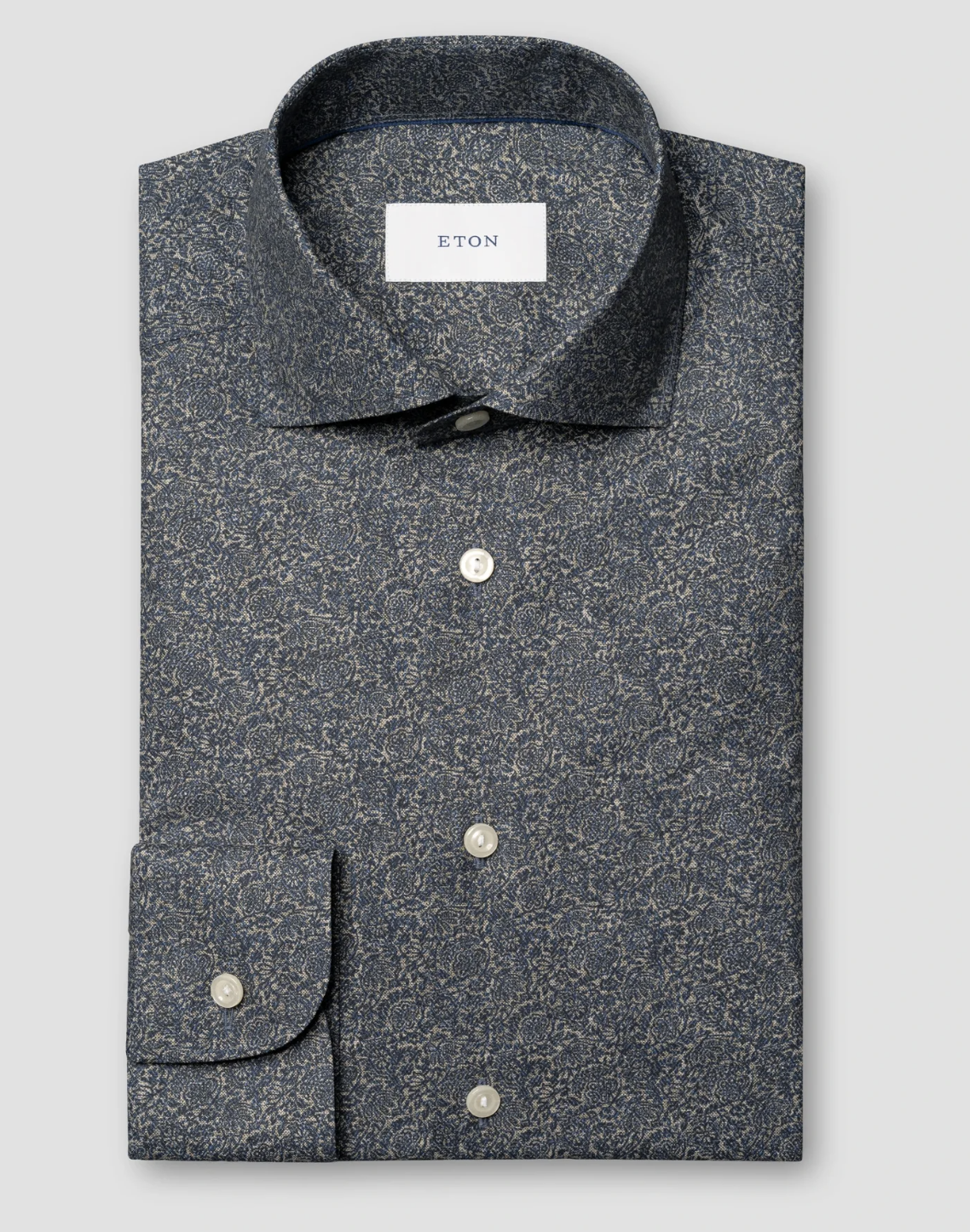 Eton Tonal Ornamental Print Signature Twill Shirt Blue