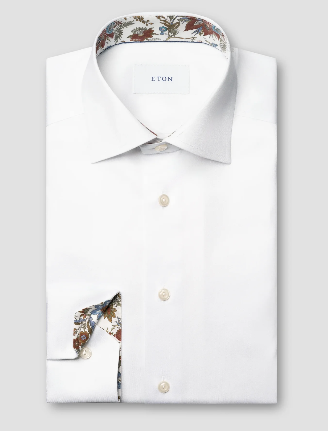 Eton Floral Effect Signature Twill Shirt White