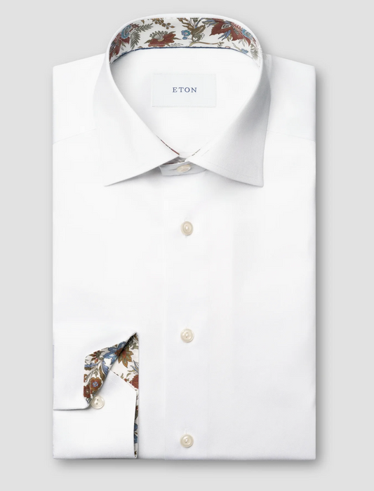 Eton Floral Effect Signature Twill Shirt White