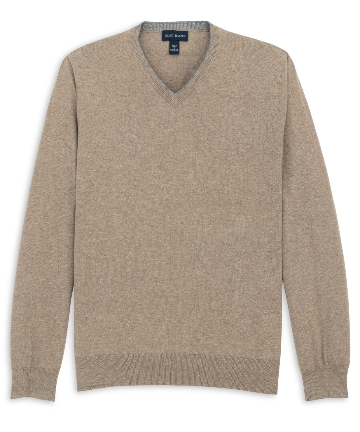 Scott Barber Cotton Cashmere V-Neck Sweater Tan