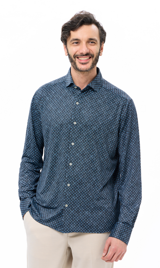 Luchiano Visconti Blue and Black Dots Shirt