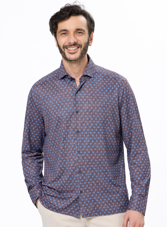 Luchiano Visconti Geo Print Shirt Chocolate