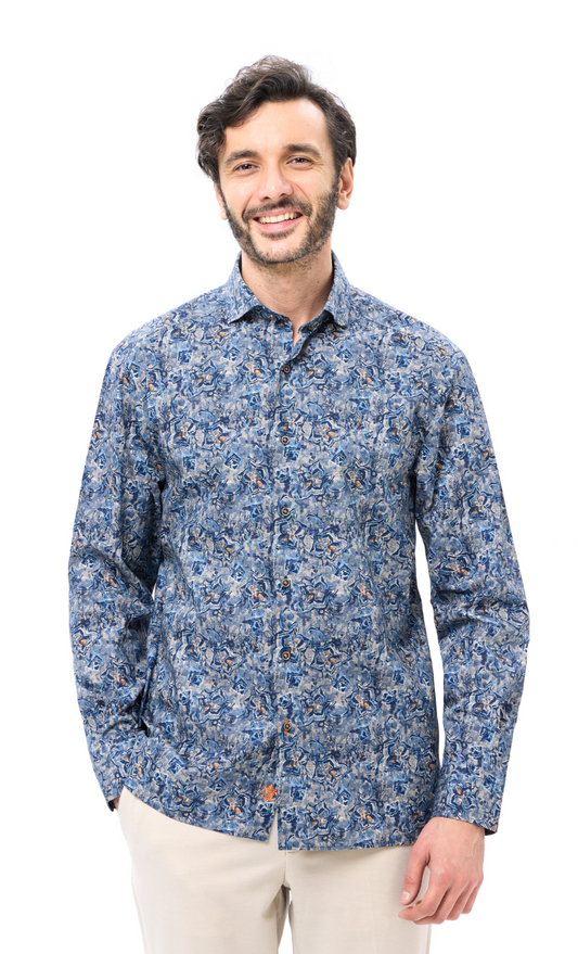 Luchiano Visconti Blue Floral Shirt