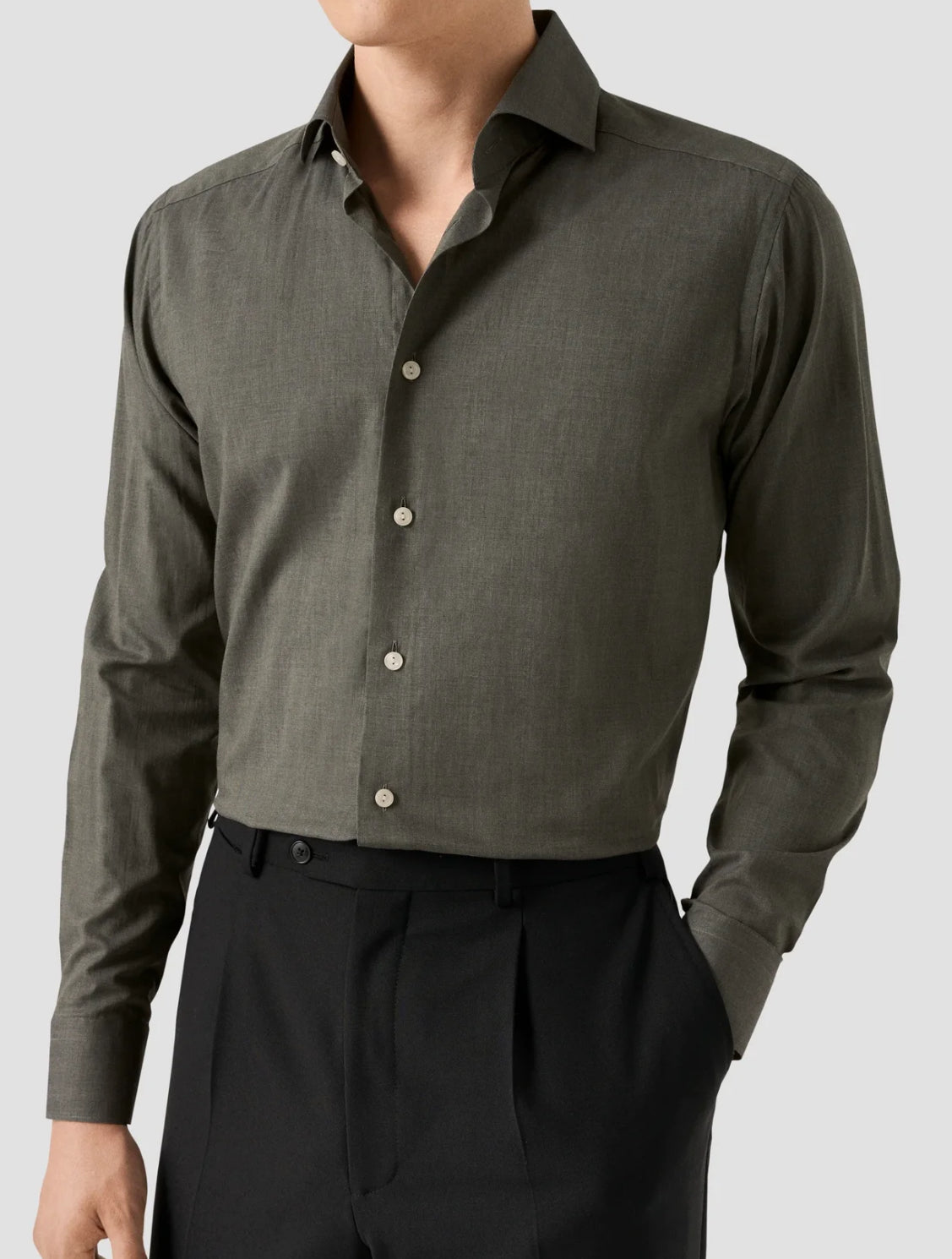 Eton Signature Flannel Shirt Green