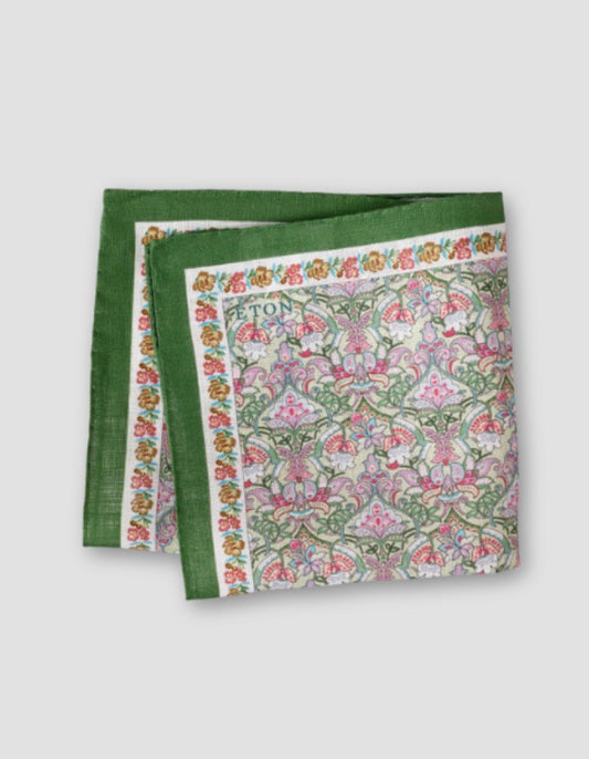 Eton Floral Green Linen Italian Pocket Square