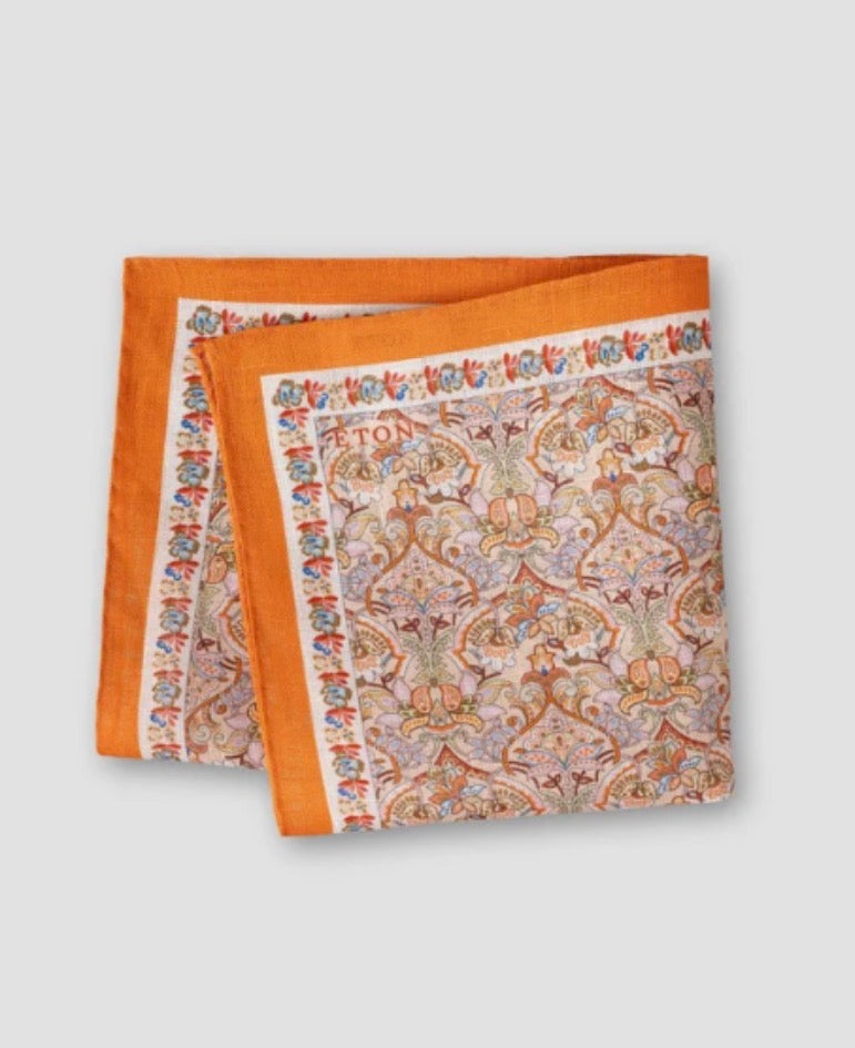 Eton Floral Orange Linen Italian Pocket Square