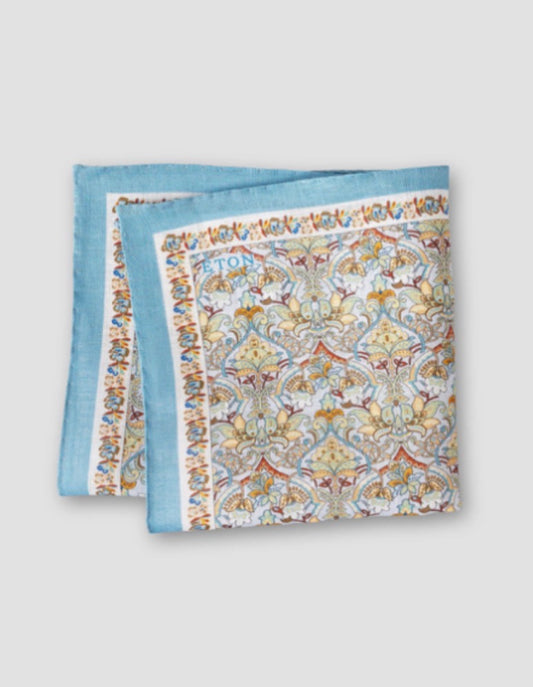 Eton Floral Blue Linen Italian Pocket Square