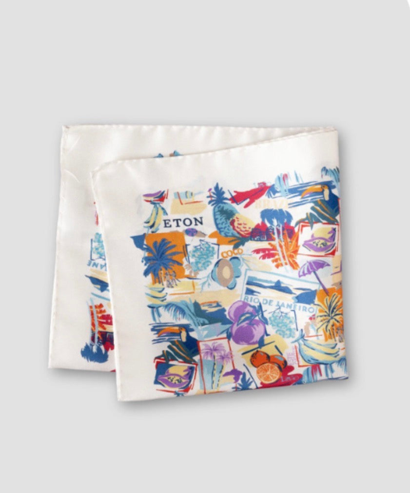 Eton Postcard White Silk Italian Pocket Square