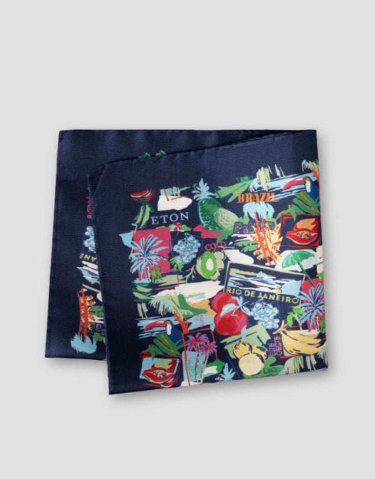 Eton Postcard Blue Silk Italian Pocket Square