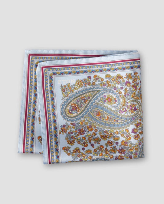 Eton Big Paisley Blue Silk Italian Pocket Square