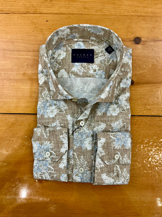 Calder Carmel Brown Floral Sport Shirt