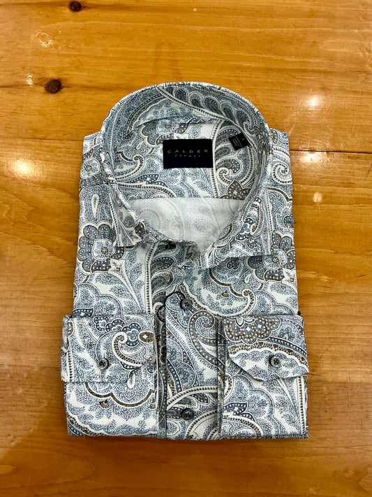 Calder Carmel Blue Brown Paisley Sport Shirt
