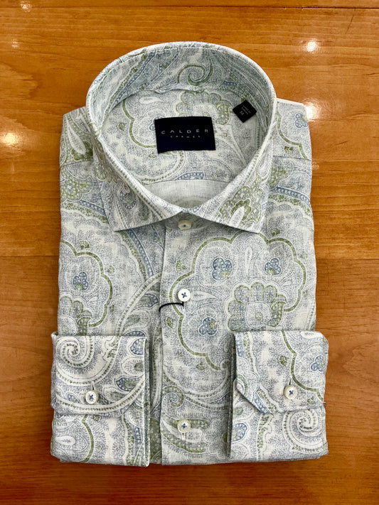 Calder Carmel Blue Green Paisley Sport Shirt