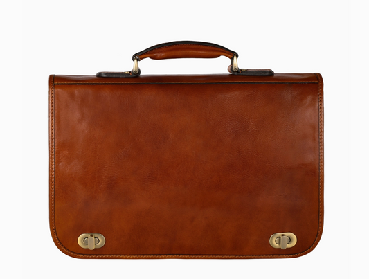 Italian Leather Briefcase - Illusions Cognac Time Resistance