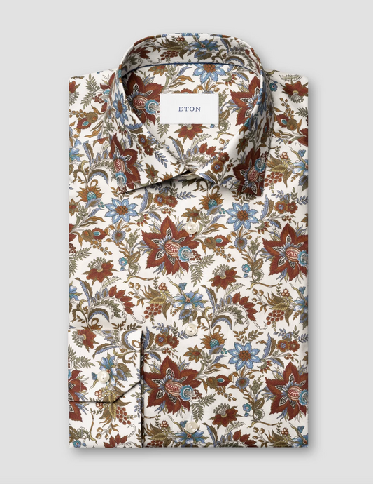 Eton Paisley Floral Print Signature Twill Shirt Red