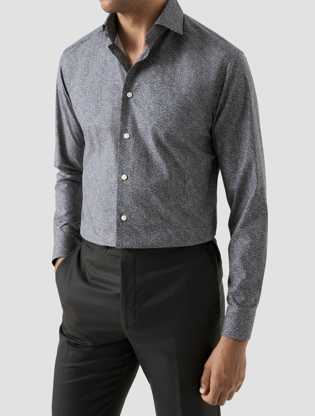 Eton Tonal Ornamental Print Signature Twill Shirt Blue