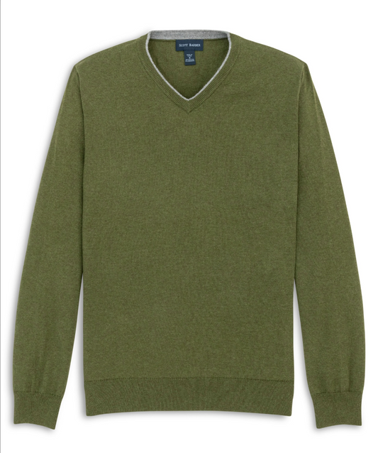 Scott Barber Cotton Cashmere V-Neck Sweater Green