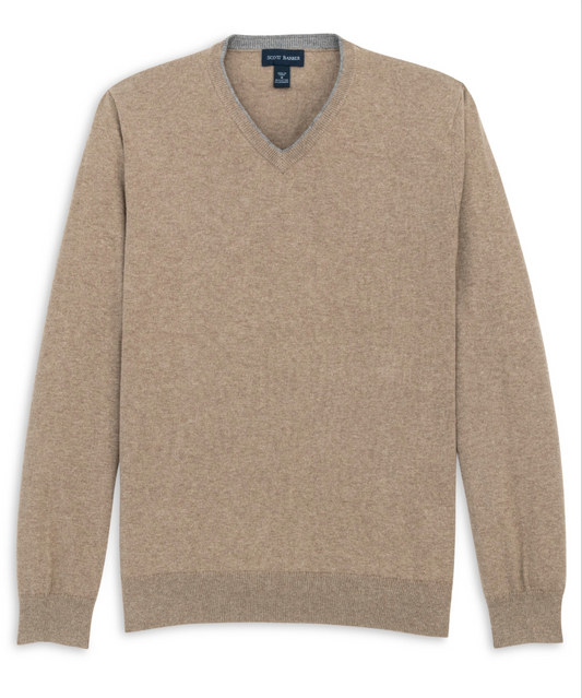 Scott Barber Cotton Cashmere V-Neck Sweater Tan
