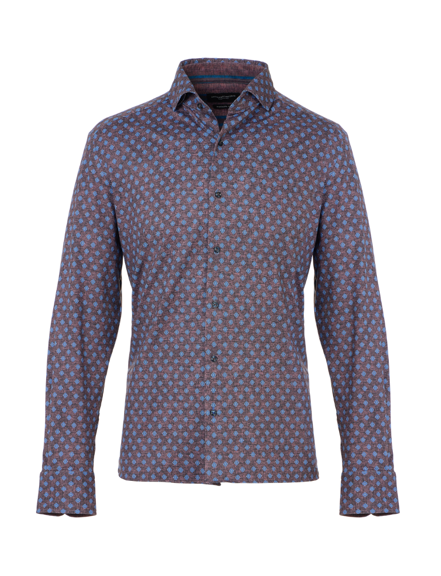 Luchiano Visconti Geo Print Shirt Chocolate